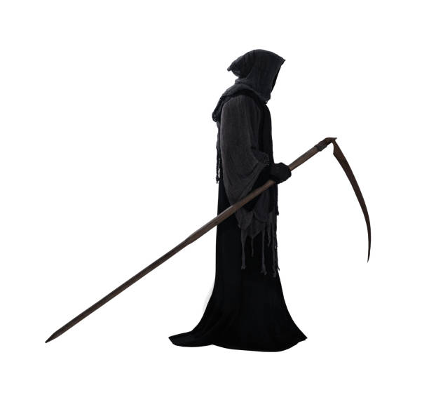 istock Silhouette of a grim reaper isolated on white background 1183775722