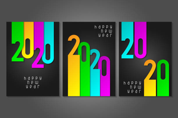 istock Set of Happy New Year 2020 posters with numbers on black background. 1183776833