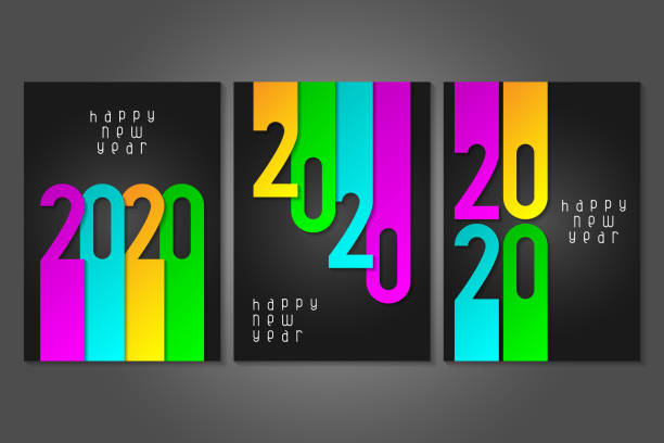 istock Set of Happy New Year 2020 posters with numbers on black background. 1183776836