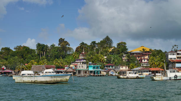 Livingston is the fishing village of Guatemalan ethnic people Garifuna stock photo