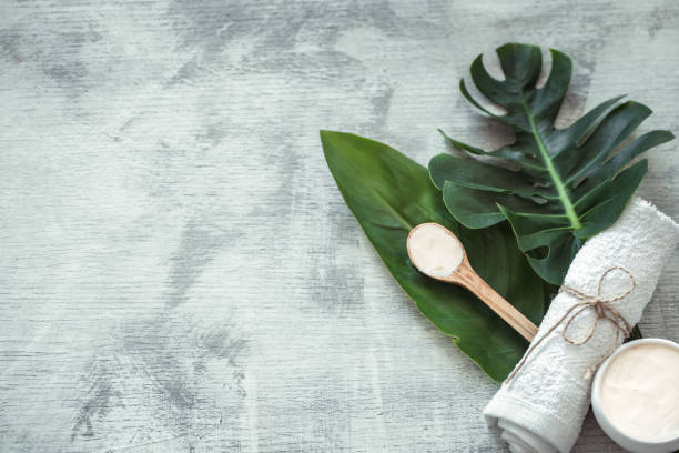 istock Spa composition with body care items on a light background. 1183779832