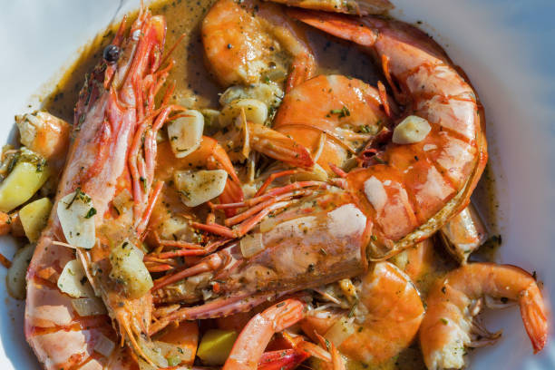 istock Fried big tiger red prawns or shrimps closeup. 1183785006