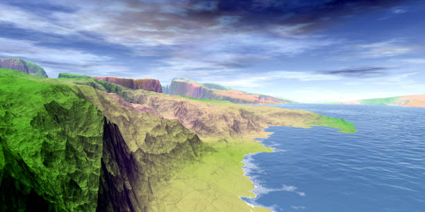 istock Alien Planet. Mountain and lake. 3D rendering 1183786496