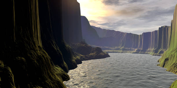 istock Alien Planet. Mountain and lake. 3D rendering 1183786644