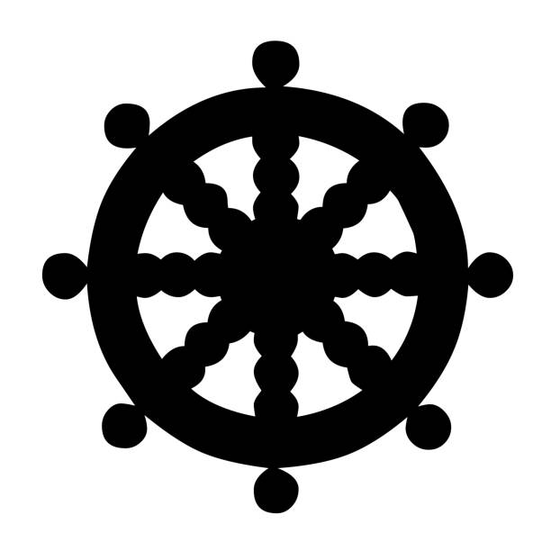 Black Wheel of Dharma symbol Black Wheel of Dharma symbol for banner, general design print and websites. Illustration vector. dharma chakra stock illustrations