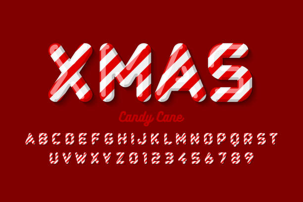 Christmas candy cane style font Christmas candy cane font, alphabet letters and numbers, vector illustration candy cane striped stock illustrations