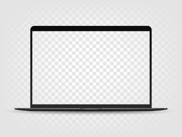 Modern laptop with transparent screen. Vector mockup Vector illustration black notebook stock illustrations