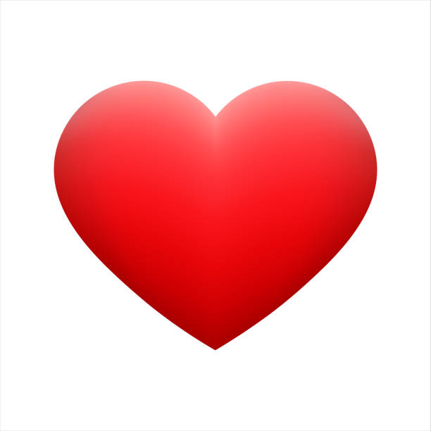Vector red heart shape emoticon on background. Vector red heart shape emoticon on white background. Glossy funny cartoon Emoji icon. 3D illustration for chat or message. Valentine Day card emoji stock illustrations