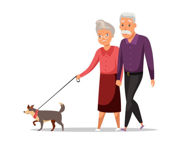 Elderly Couple On Stroll Flat Vector Illustration Stock Illustration - Download Image Now - Senior Couple, Dog, Natural Parkland - iStock Elderly Couple On Stroll Flat Vector Illustration Stock Illustration - Download Image Now - Senior Couple, Dog, Natural Parkland - iStock