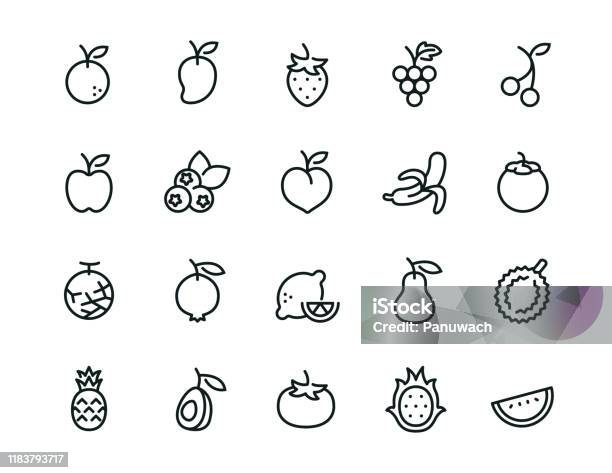 Minimal Fruit Icon Set Editable Stroke Stock Illustration - Download Image Now - Icon, Fruit, Strawberry