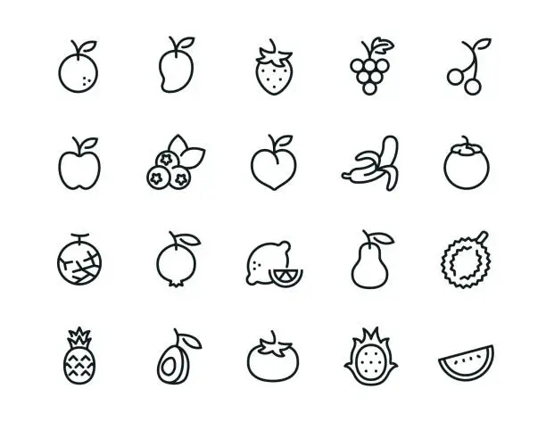 Vector illustration of Minimal Fruit icon set - Editable stroke