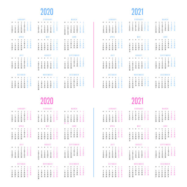 calendars of 2020 and 2021 with two different colors - november calendar pink event imagens e fotografias de stock