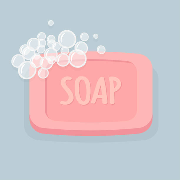 ilustrações de stock, clip art, desenhos animados e ícones de pink soap with bubbles, vector illustration - soap body