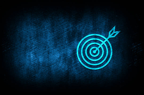 zielpfeil-symbol abstrakte blaue hintergrund-illustration digitale textur design konzept - bulls eye stock-grafiken, -clipart, -cartoons und -symbole
