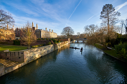 View of Cam river at sunset in Cambridge, UK