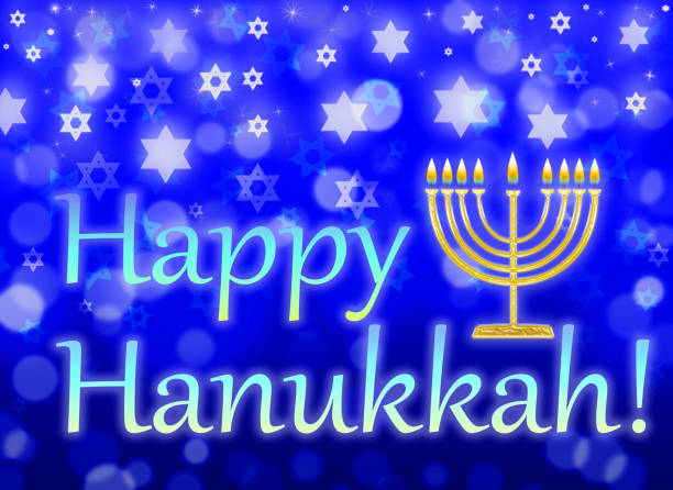 greeting card - happy hanukkah - hanukkah menorah candle blue imagens e fotografias de stock