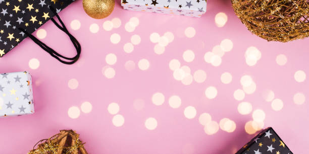 istock Christmas festive flat lay frame on pink background 1183798864