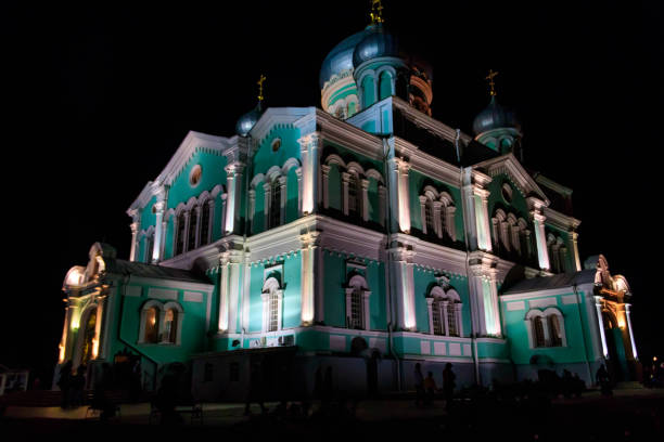 istock Illuminated Trinity cathedral of Holy Trinity-Saint Seraphim-Diveyevo Monastery at night. Diveyevo, Russia 1183805949
