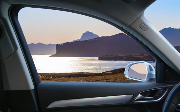 View from the car to the beautiful mountainous seashore