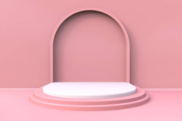 istock Minimal pink product display stage mockup - 3d rendered 1183810100