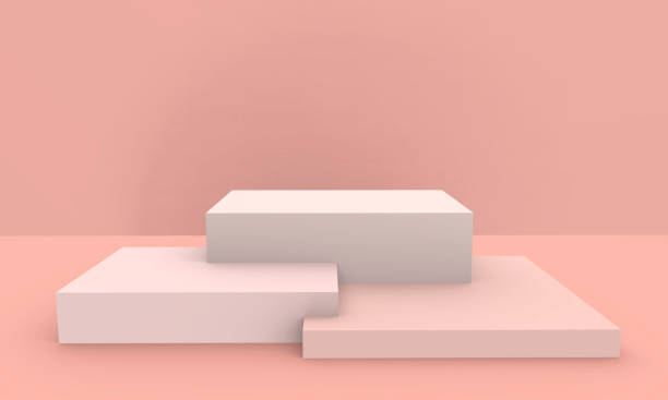 istock 3d rendered - peach pink color podium product display mockup 1183810141