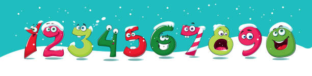 ilustrações de stock, clip art, desenhos animados e ícones de set of funny winter numbers - 0 3 months