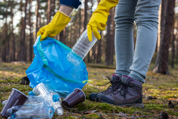 istock Keep the Earth clean! Volunteer is picking up plastic waste at nature. 1183812301