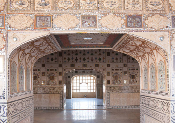 アンバーフォートのシーシュ・マハル宮殿の外観, ラージャスターン州, インド - india palace indian culture indoors ストックフォトと画像