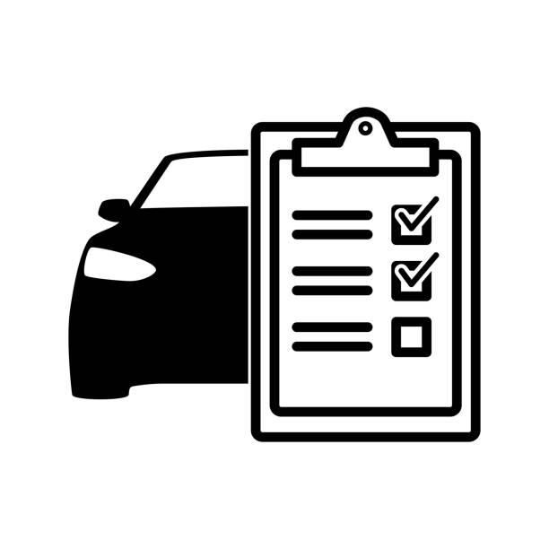 moderne auto-check checkliste zeichen vektor-illustration-symbol. - glass car repairing auto repair shop stock-grafiken, -clipart, -cartoons und -symbole
