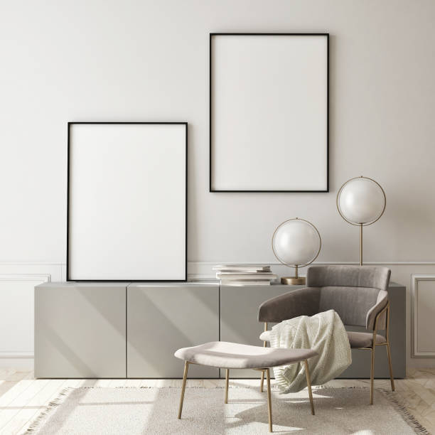 istock mock up poster frame in modern interior background, scandinavian style, 3D render 1183821235