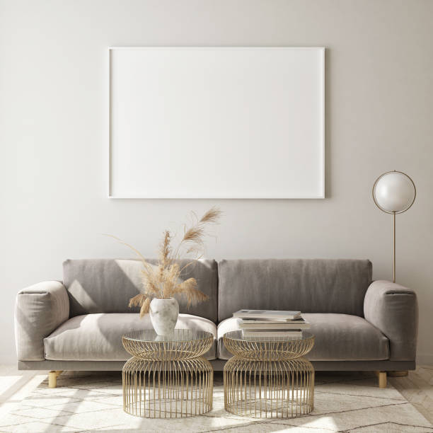 istock mock up poster frame in modern interior background, scandinavian style, 3D render 1183821241