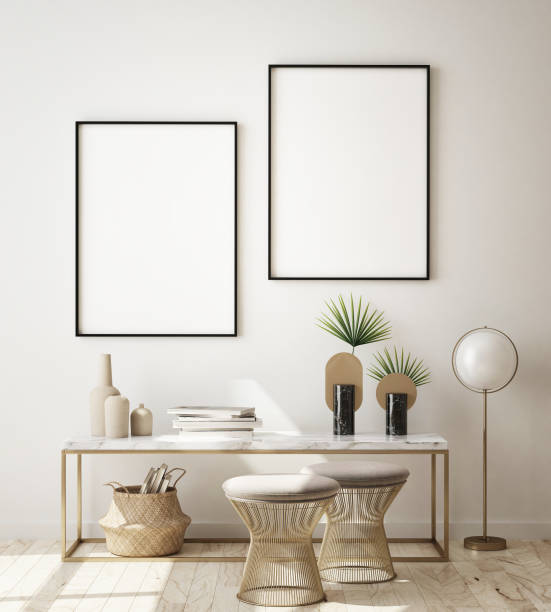 istock mock up poster frame in modern interior background, scandinavian style, 3D render 1183821255