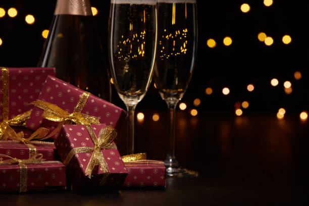 istock Champagne and gift boxes.  Christmas 1183825238