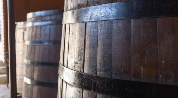 istock Old wooden wine barrels 1183829174