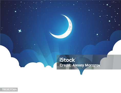 istock Night with Moon and Stars - Vector placard illustration with copy space at bottom 1183831364