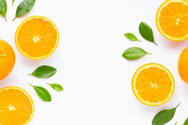 istock Frame made ofresh orange citrus fruit with leaves isolated on white background. 1183836501