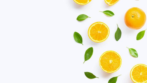 istock Fresh orange citrus fruit with leaves isolated on white background. 1183836604