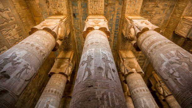 Dendera Temple In Egypt Columns inside the Dendera's temple ancient egyptian culture photos stock pictures, royalty-free photos & images