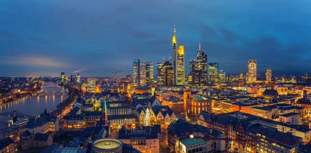 istock Panoramic view on Frankfurt at dusk 1183840098