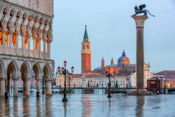 Piazza San Marco at dusk, Venice Piazza San Marco at dusk, view on san giorgio maggiore, Vinice, Italy st marks square photos stock pictures, royalty-free photos & images