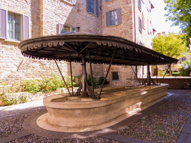 View of the ancient Washhouse (Italian: Lavatoio Medievale) in Bergamo, Italy