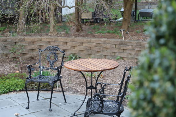 istock Wooden table with iron chairs 1183841013