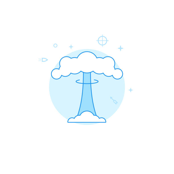 核爆炸，蘑菇雲平面向量圖示。填充線樣式。藍色單色設計。可編輯描邊 - arsenal 幅插畫檔、美工圖案、卡通及圖標
