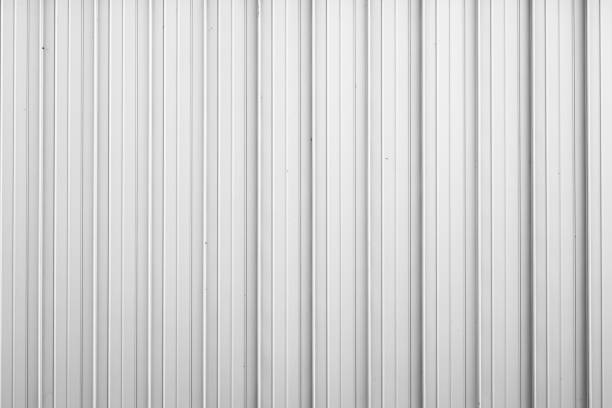istock Front view of light gray metal corrugated wall for background 1183846057
