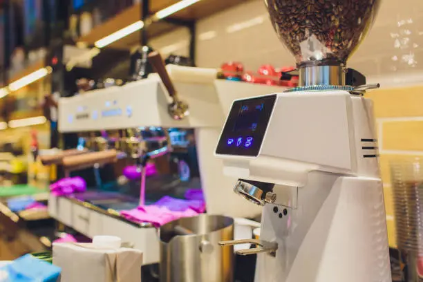 Close-up of an espresso machine making a cup of coffee