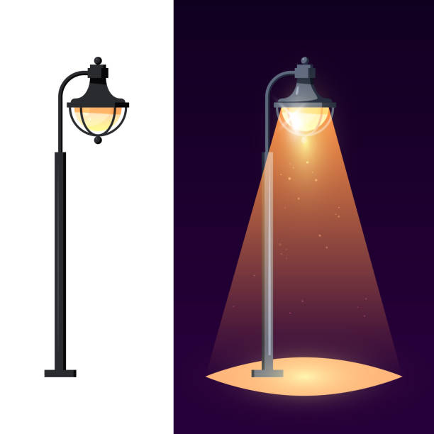 ilustraciones, imágenes clip art, dibujos animados e iconos de stock de faro, conjunto de iconos vectoriales planos - street night street light lamp