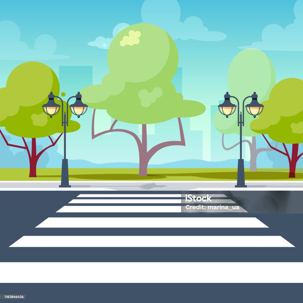 Crosswalk In Perspective View In Flat Style Stock Illustration - Download  Image Now - Zebra Crossing, City, Nature - iStock