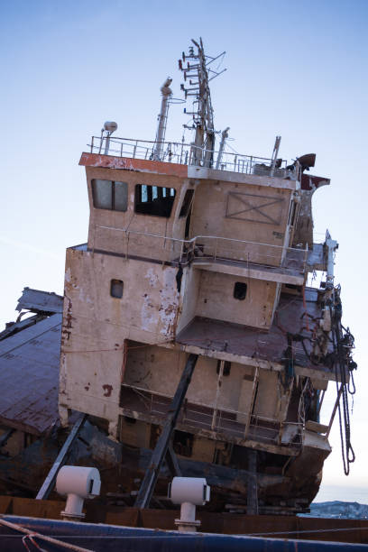 istock Part of a cargo shipwreck exterior, closeup background. 1183846541