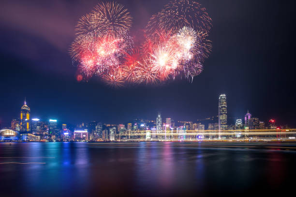 istock Firework show on Victoria Harbor, Hong Kong 1183846615