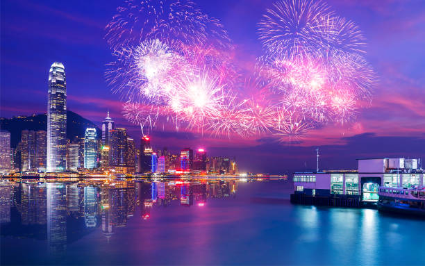 istock Firework show on Victoria Harbor, Hong Kong 1183846617